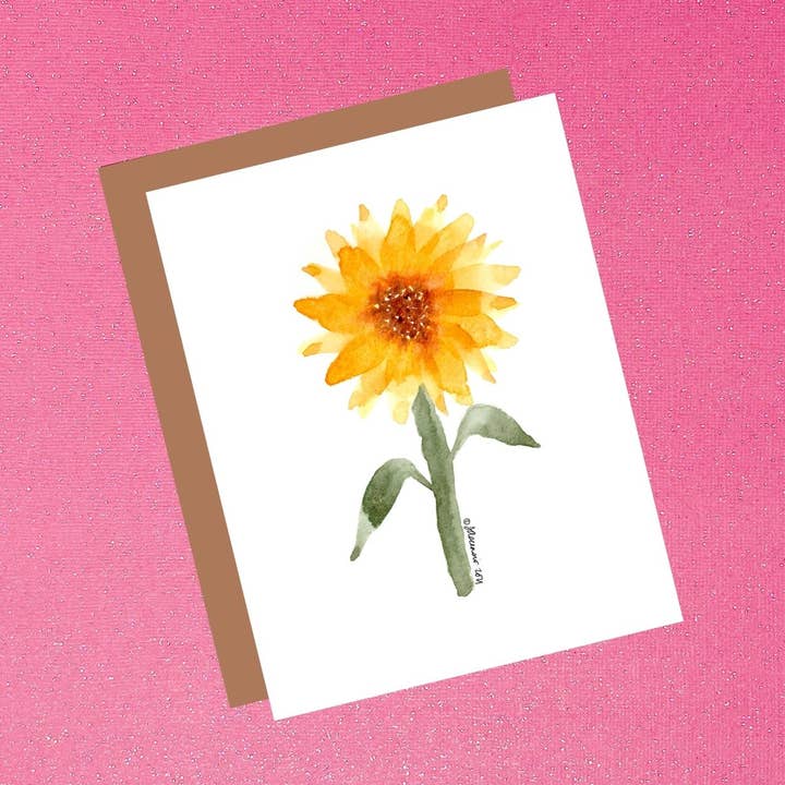 Tarjeta de felicitación simple de girasol en acuarela - Tarjeta de flores para venta al por mayor de Tiffany Ascensio Designs | Watercolor Greeting Cards