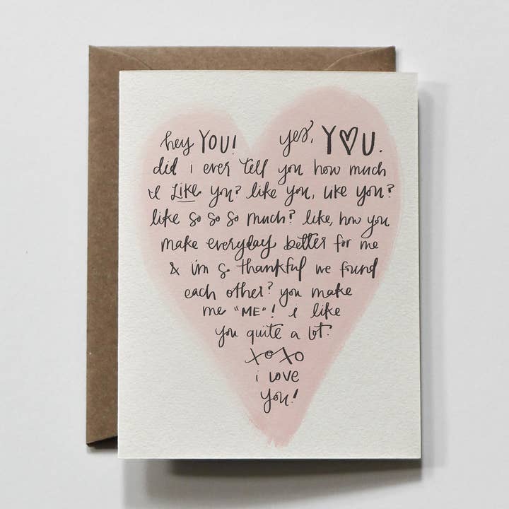 Hey Love | Ich liebe dich Herz-Grußkarte zum Valentinstag für den Großhandel von everglow handmade