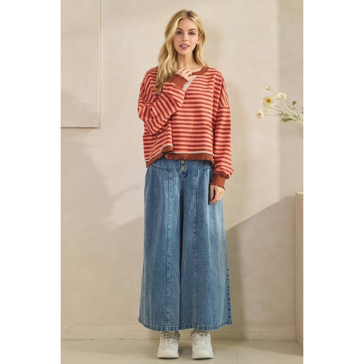 Veveret - Wholesale Tunic - Women's - Cropped Striped French Terry Top30