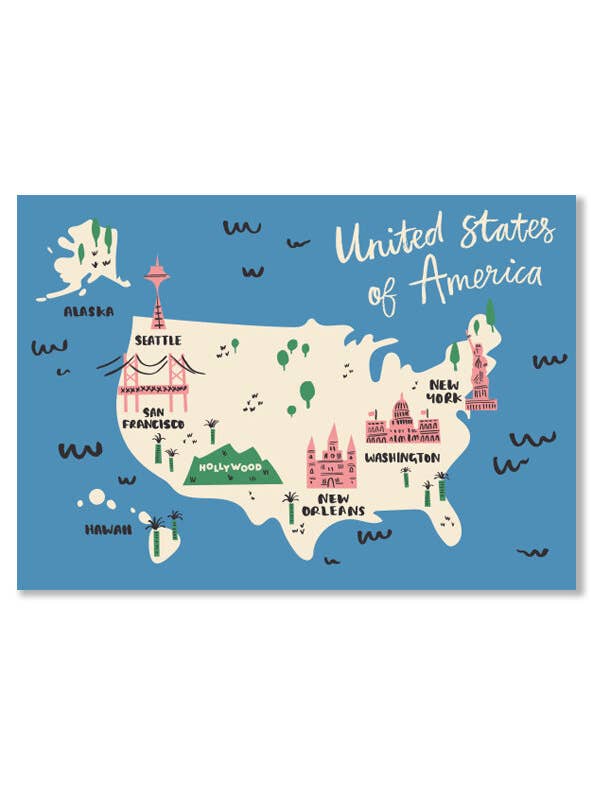 Mapa ilustrado de los Estados Unidos de América para venta al por mayor de Happy Go Lucky