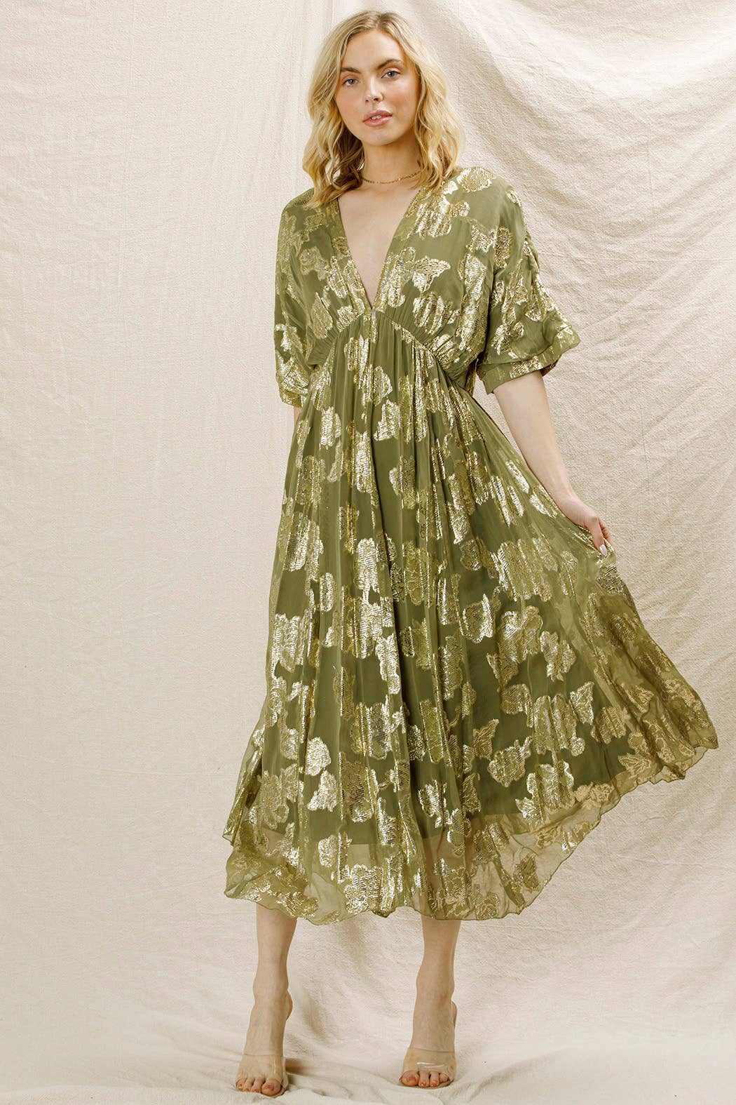 En Crème - Vente Robe – femme - Robe longue à manches kimono à col en V16