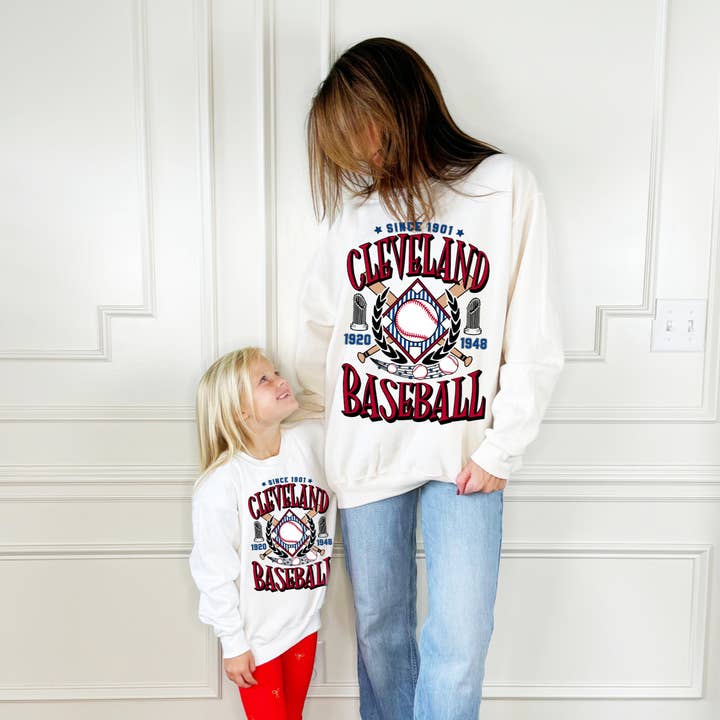 Poppy & Pine - Wholesale Graphic Sweatshirt - Women's - Cleveland Baseball Team Youth & Adult Sweatshirt