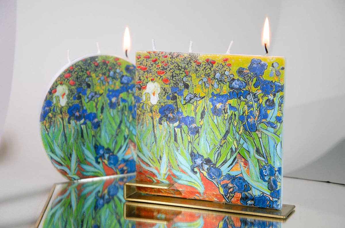 Flatyz Candles - Wholesale Novelty Candle - Flat Hand-Crafted 6" Square Candle - Vincent van Gogh Irises2