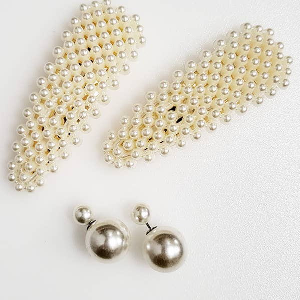 Pearl Hair Clip and Earring Set for wholesale by Funteze