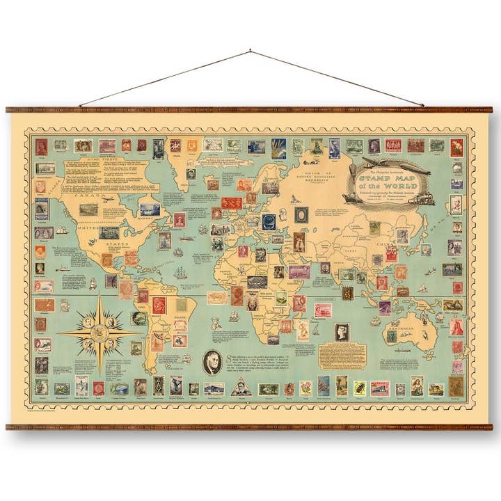 Stamp Map of the World Canvas Decorative Scroll Map Vintage Color Country Home Decor for wholesale by Maps Vintage