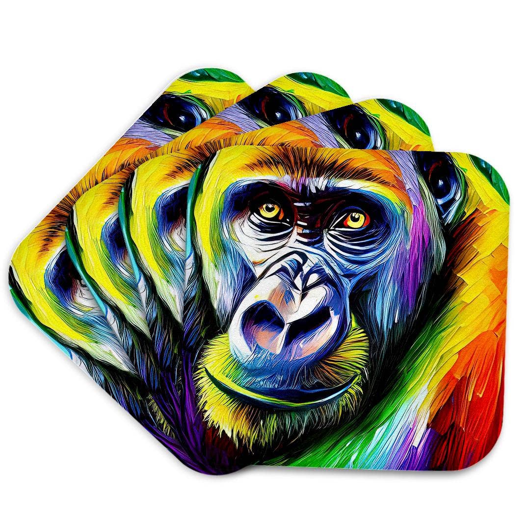 3dRose – wholesale Coasters – 3dRose, Funny Colorful Gorilla Ape Portrait. Digital Art. Gift, Charm, Coaster7