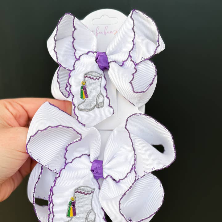 Mardi Gras Majorette Boot Moonstitch Hair Bow for wholesale by Just For Fun Threads
