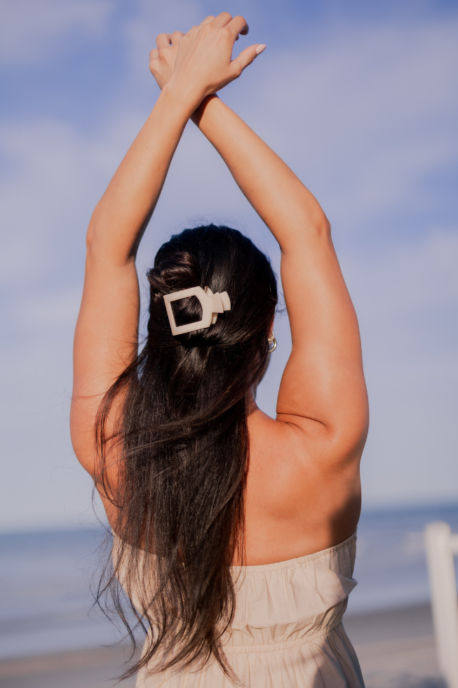 TELETIES - Wholesale Hair Clip - Women's - Square Flat Hair Clip | Medium | Almond Beige3