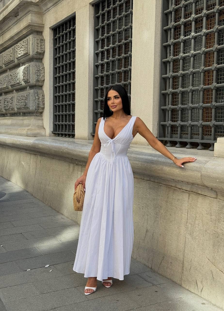 Standpoint Top – Vestido - Mulher por atacado – Vestido Riviera Maxi – Corpete – Laço Frontal – 12012