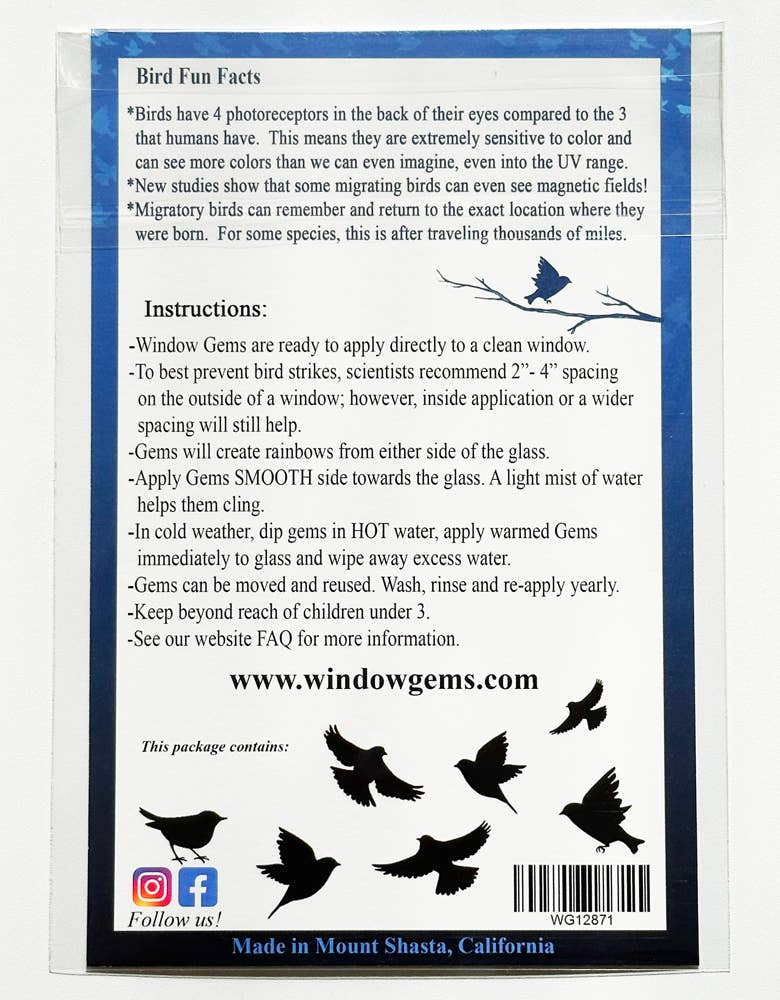 Window Gems - Wholesale Suncatcher - Bird Suncatcher Window Clings - Prismatic - Prevent Strikes5