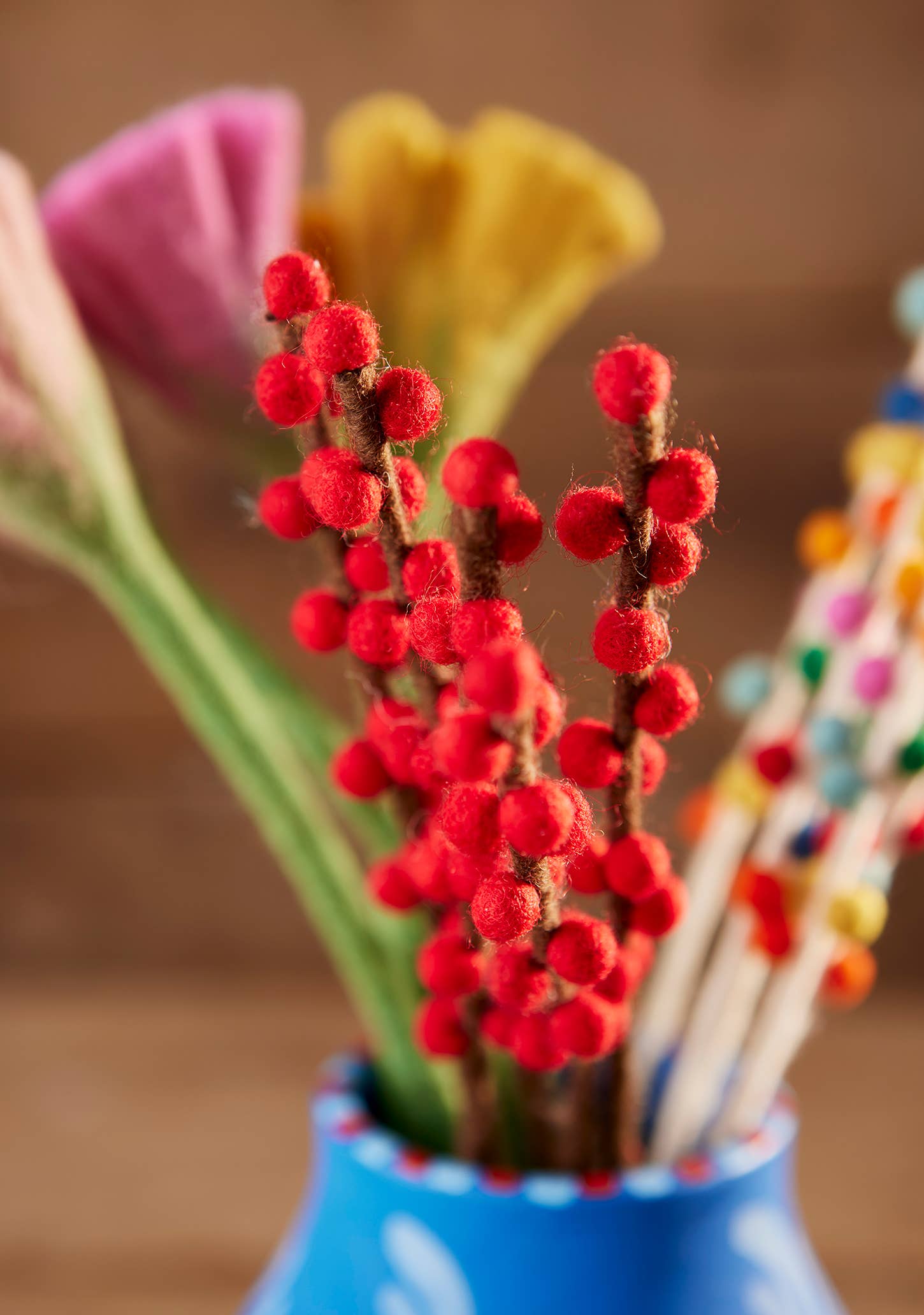 Namaste - Wholesale Artificial Flowers - Bunch of 5 Felt Red Berry Stems0