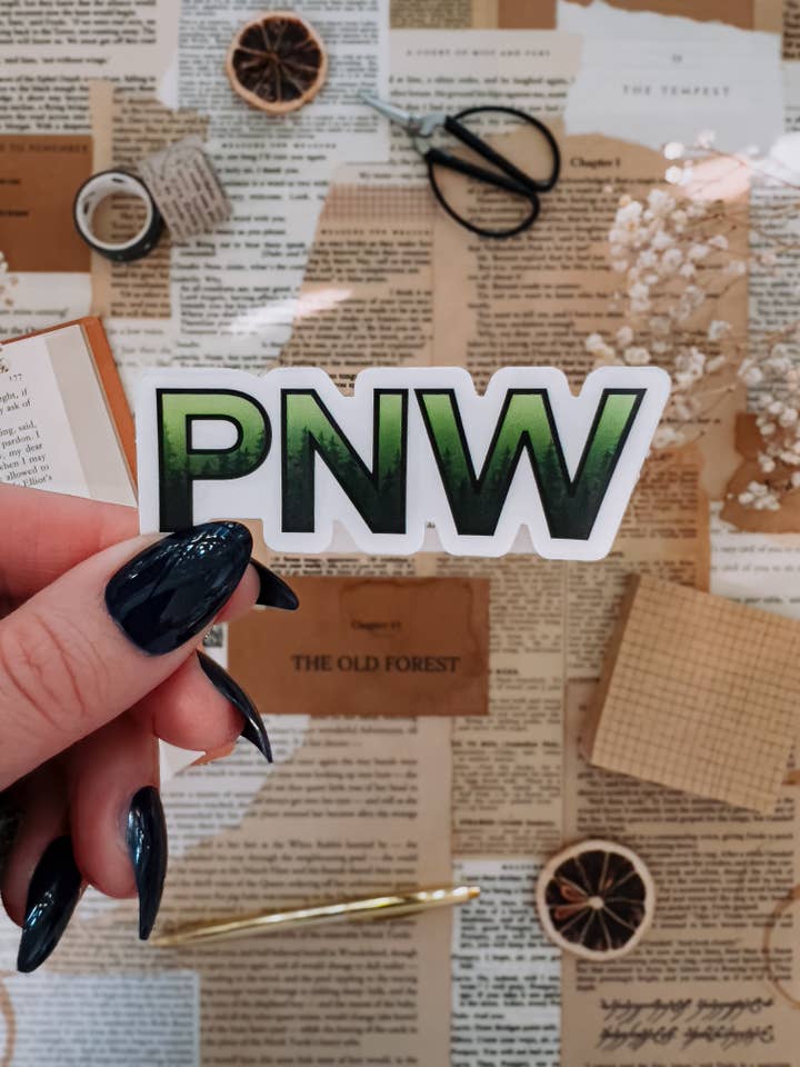 PNW Forest Silhouette Sticker, 1x3in for wholesale by Twelfth Pine