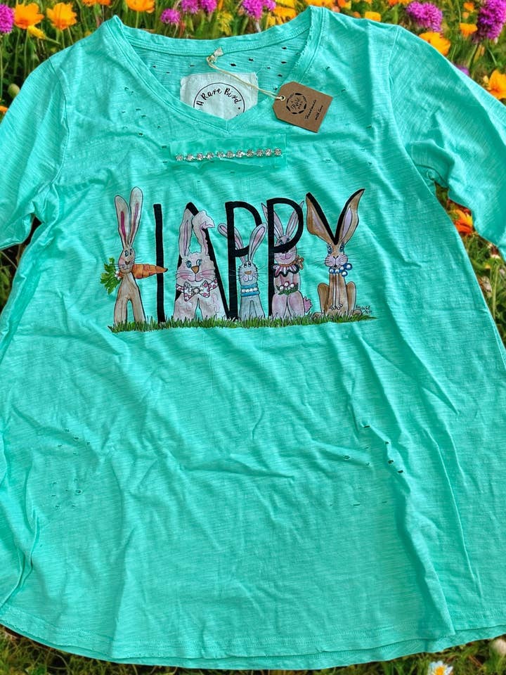 A Rare Bird Shop - Wholesale Screen Printed T-Shirt - Women's - Happy Bunny Tattered Tee