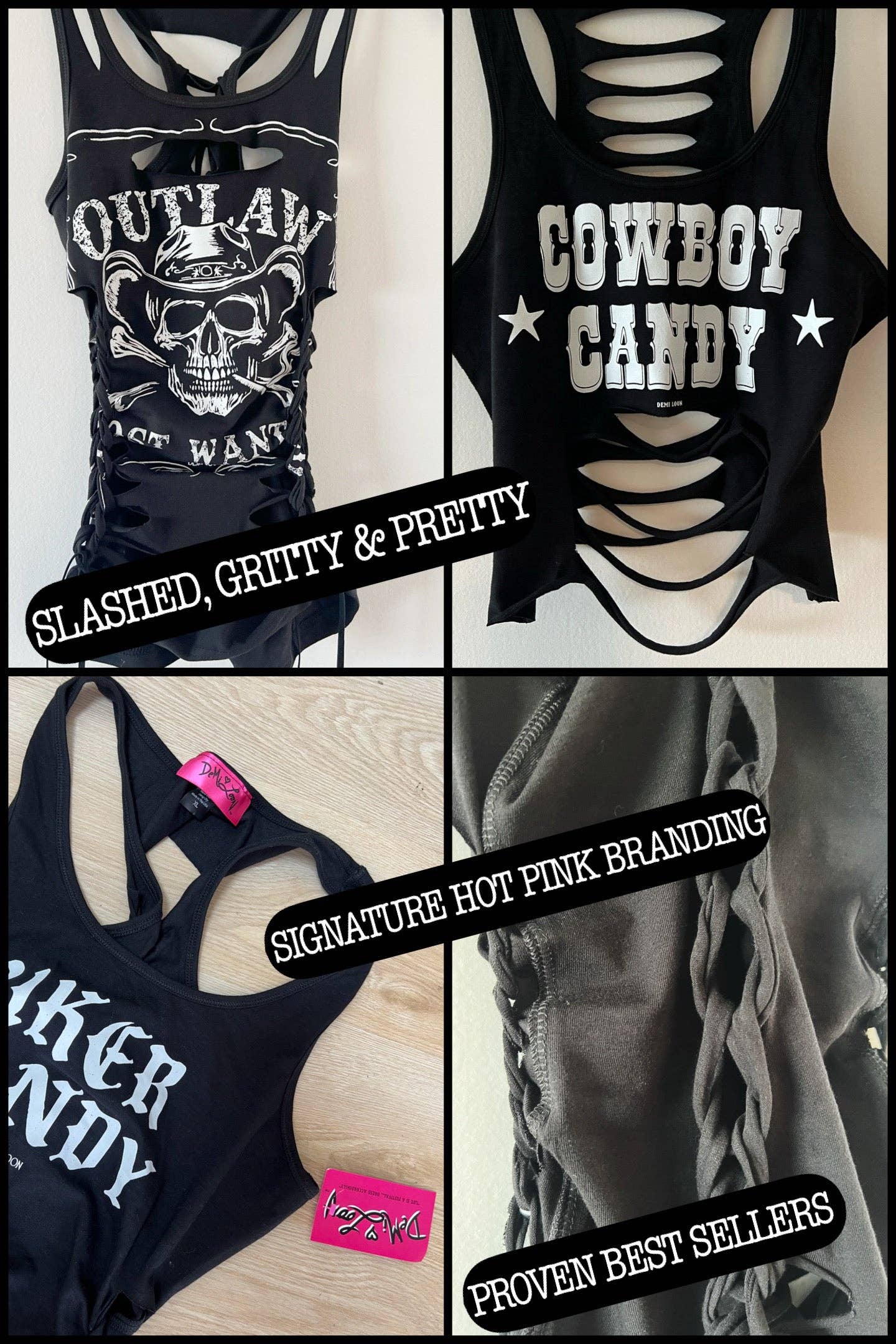 Demi Loon - Wholesale Tank Top - Women's - Outlaw Skull Graphic Motorcycle Sexy Biker Cowgirl Festival Slashed Tank Top11