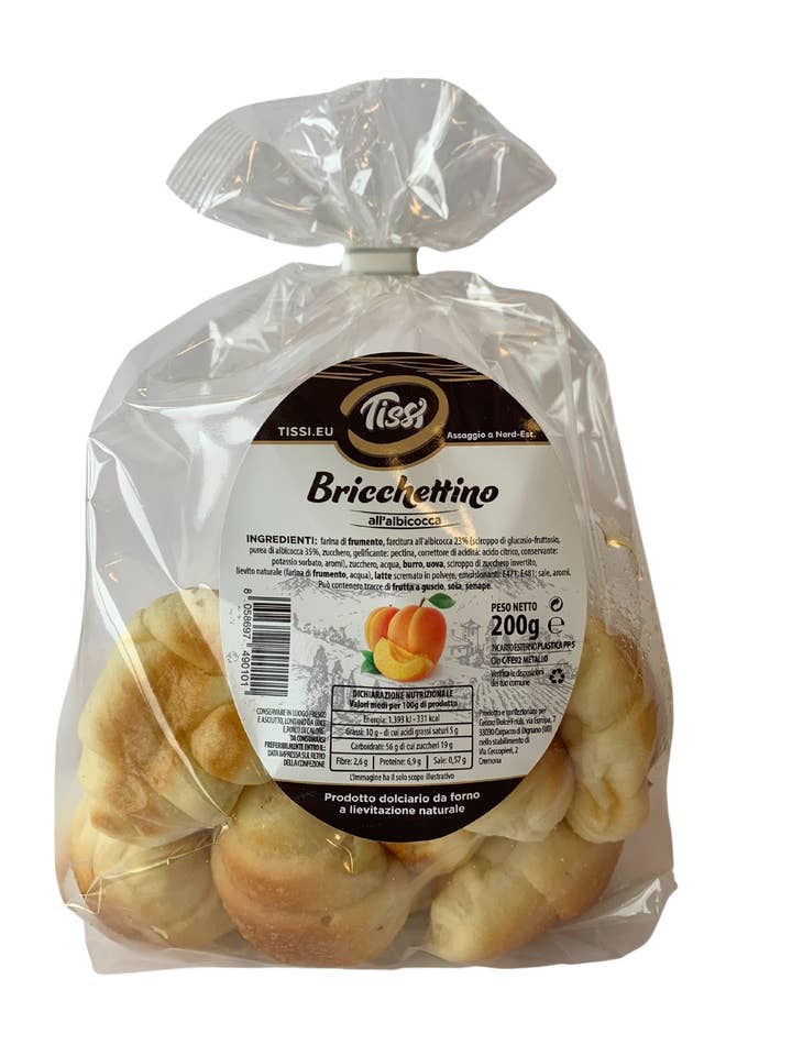 Bricchettini all'albicocca Tissi - 200 g per la vendita all'ingrosso da parte di CENTRO DOLCE FRIULI