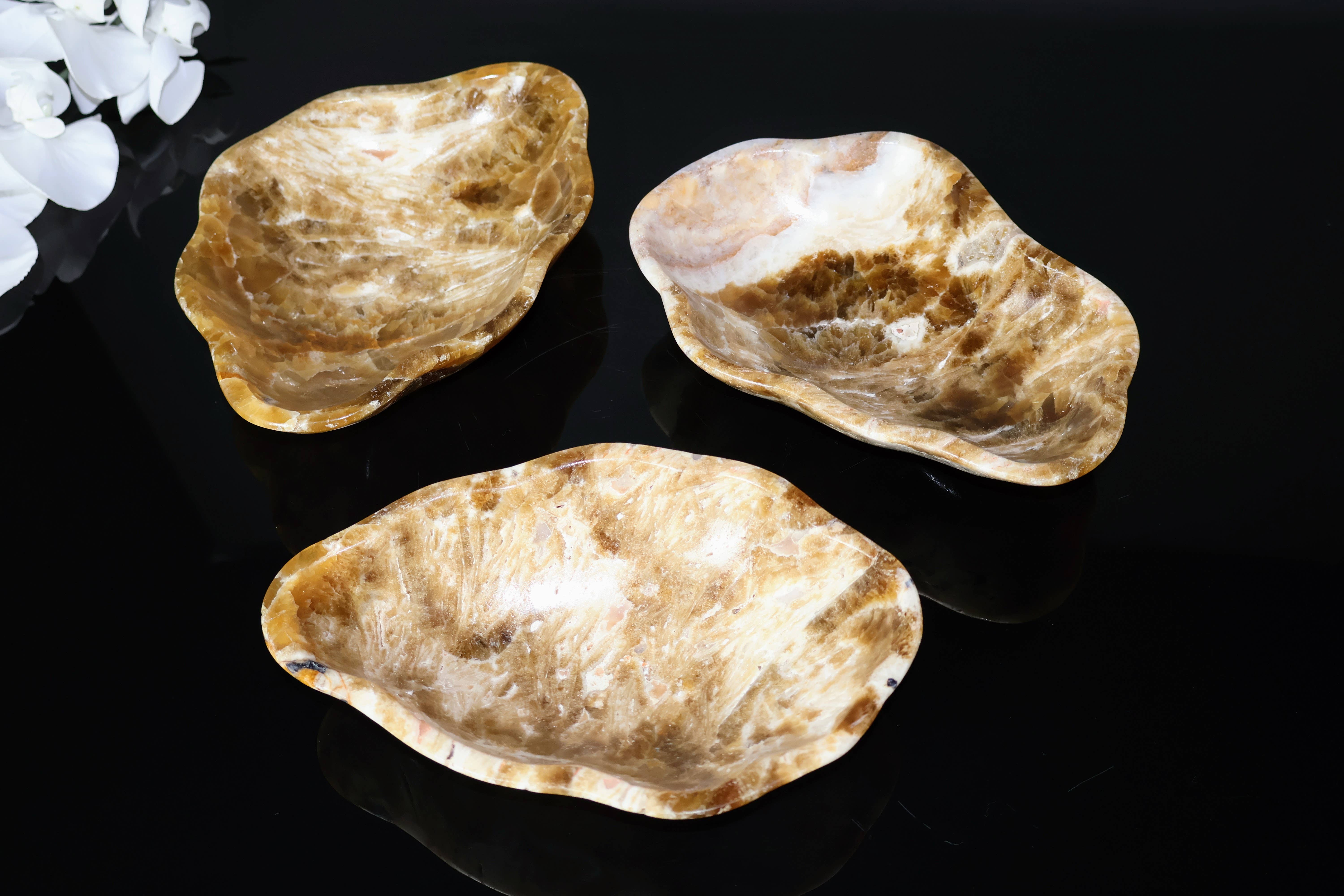 OnyxBowl - Wholesale Jewelry Dish - Chocolate Onyx Stone Trinket Trays (3 Pack) Luxury Decor3