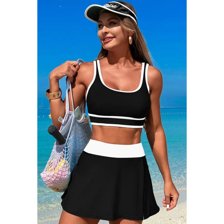 Supreme Fashion - Wholesale Two Piece Swimsuit - Women's - Color Block Two Pieces High Waisted Skirt Swimsuit