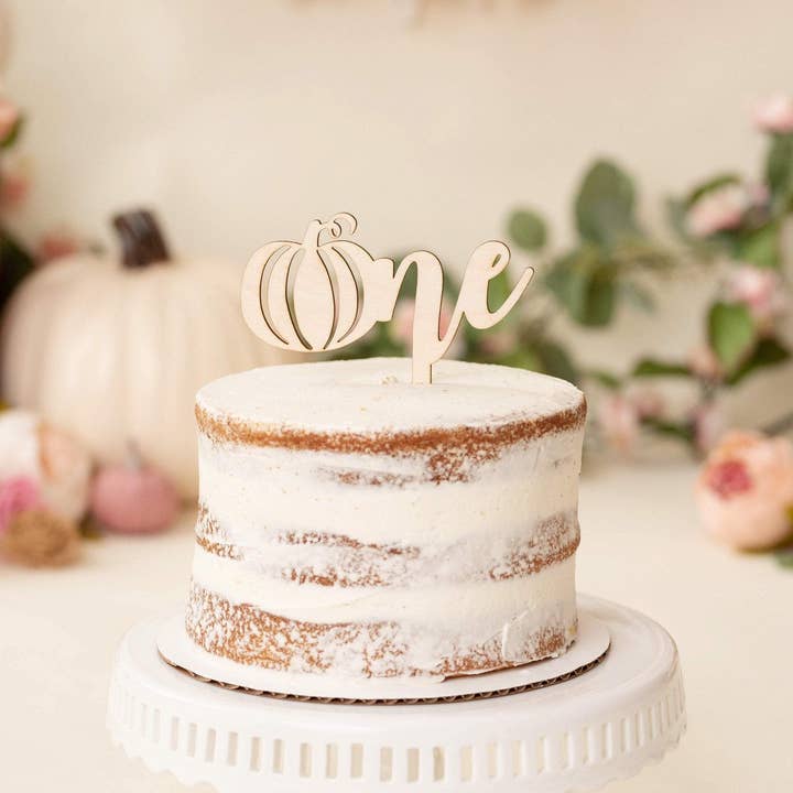 Lady Laser Co – Topper de bolo/cupcake por atacado – Topper de bolo de abóbora 'One' de Halloween de madeira para 1º aniversário1