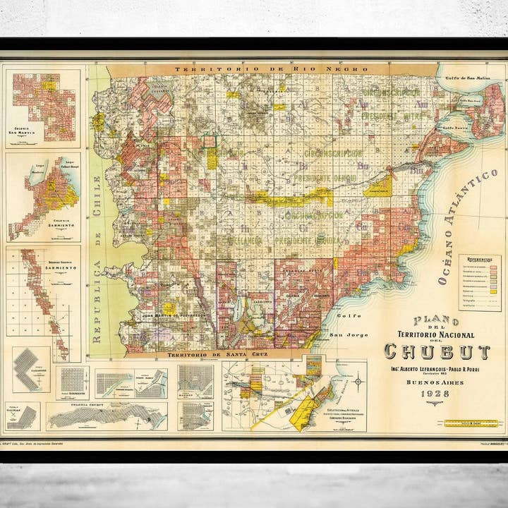 Old Map of Chubut Argentina 1928 Vintage Map | Vintage Map Wall Art Print por atacado de OldCityPrints - Old Maps and Posters