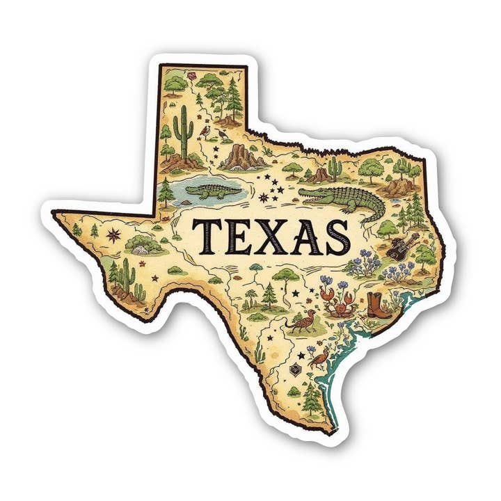 Adesivo Deserto del Texas | Scena di Cactus | Adesivo in Vinile Sagomato per la vendita all'ingrosso da parte di PiggyPrintStickers