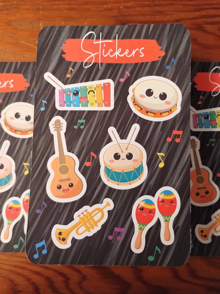 Musical Instruments Kawaii Sticker Sheet for Music Lovers for wholesale by The Crafty Bookworm3