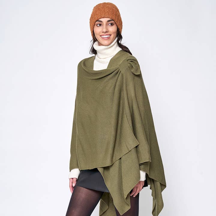 Sensibling Corp. - Wholesale Poncho - Women's - Shoulder Strap Solid Ruana Poncho33