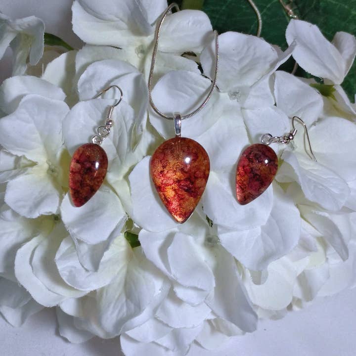 Autumn Glows - Hand Painted Glass Necklace and Earrings for wholesale by Studio 1153