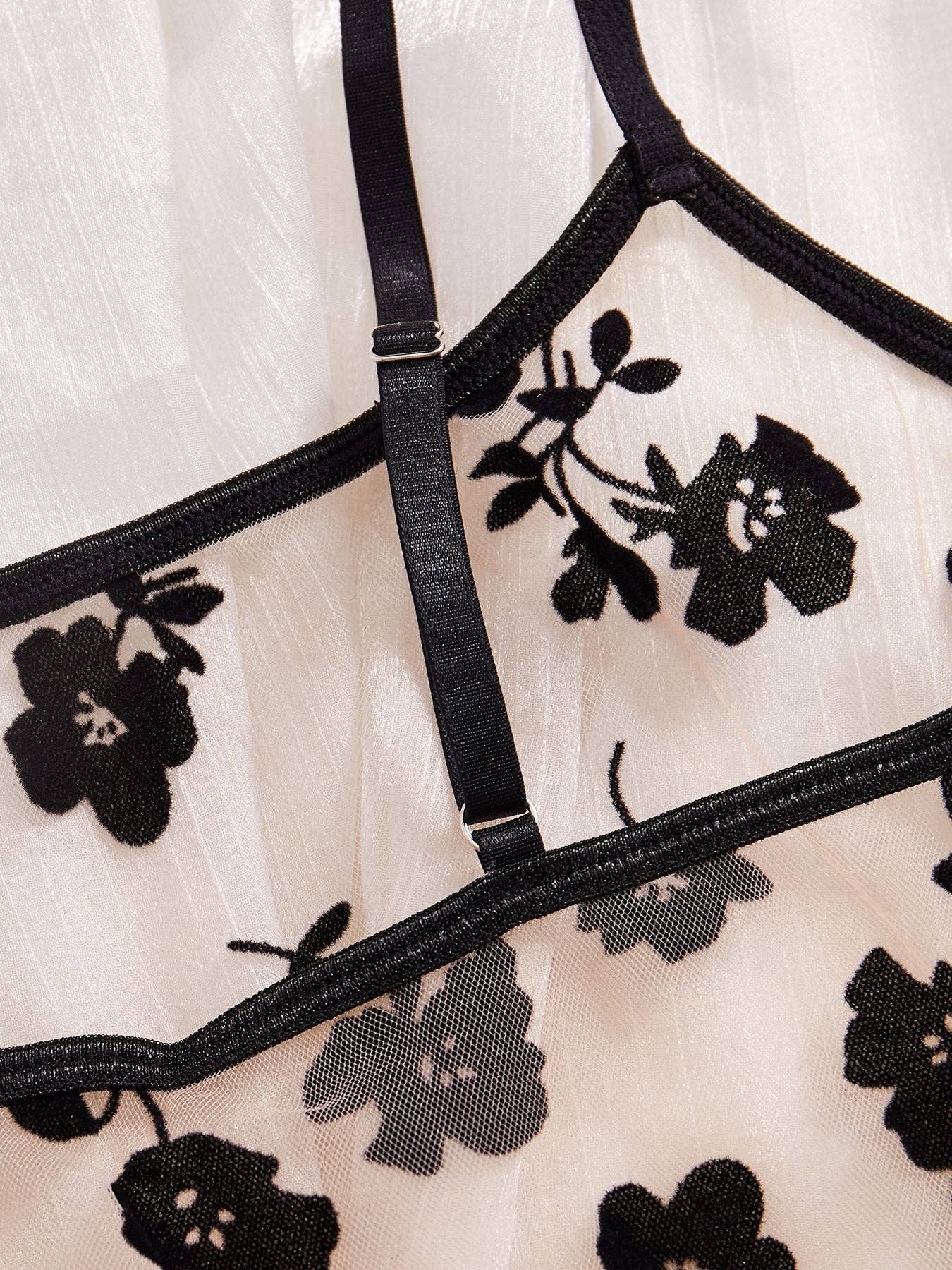 Black Ladies Floral See Through 2PCS Lingerie Set SKLG4160 for wholesale on Faire9