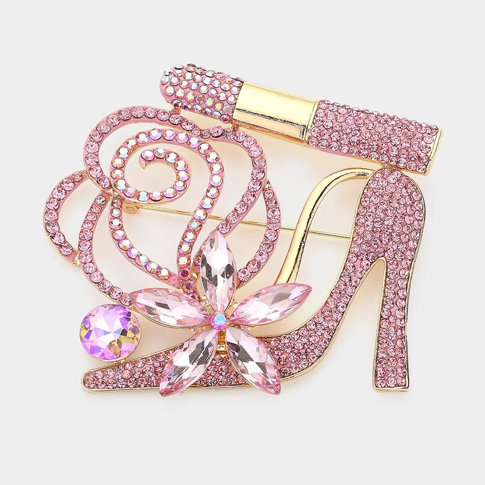 Sensibling Corp. - Vente Broches - Broche Rouge à Lèvres Fleur Talon Haut Pavé de Strass2