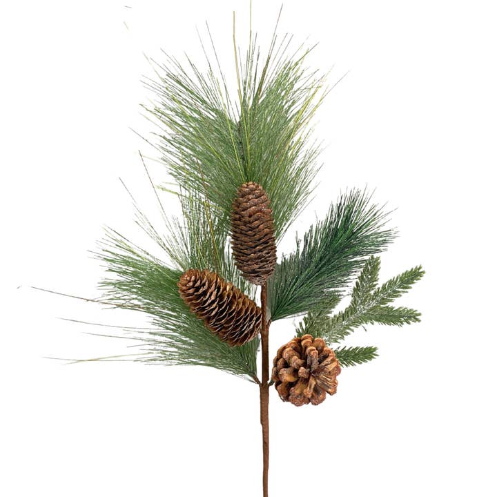 David Christopher's Collection - Wholesale Christmas Decoration - First Frost Winter Long Needle Pine / Pinecone Mix Spray 22"