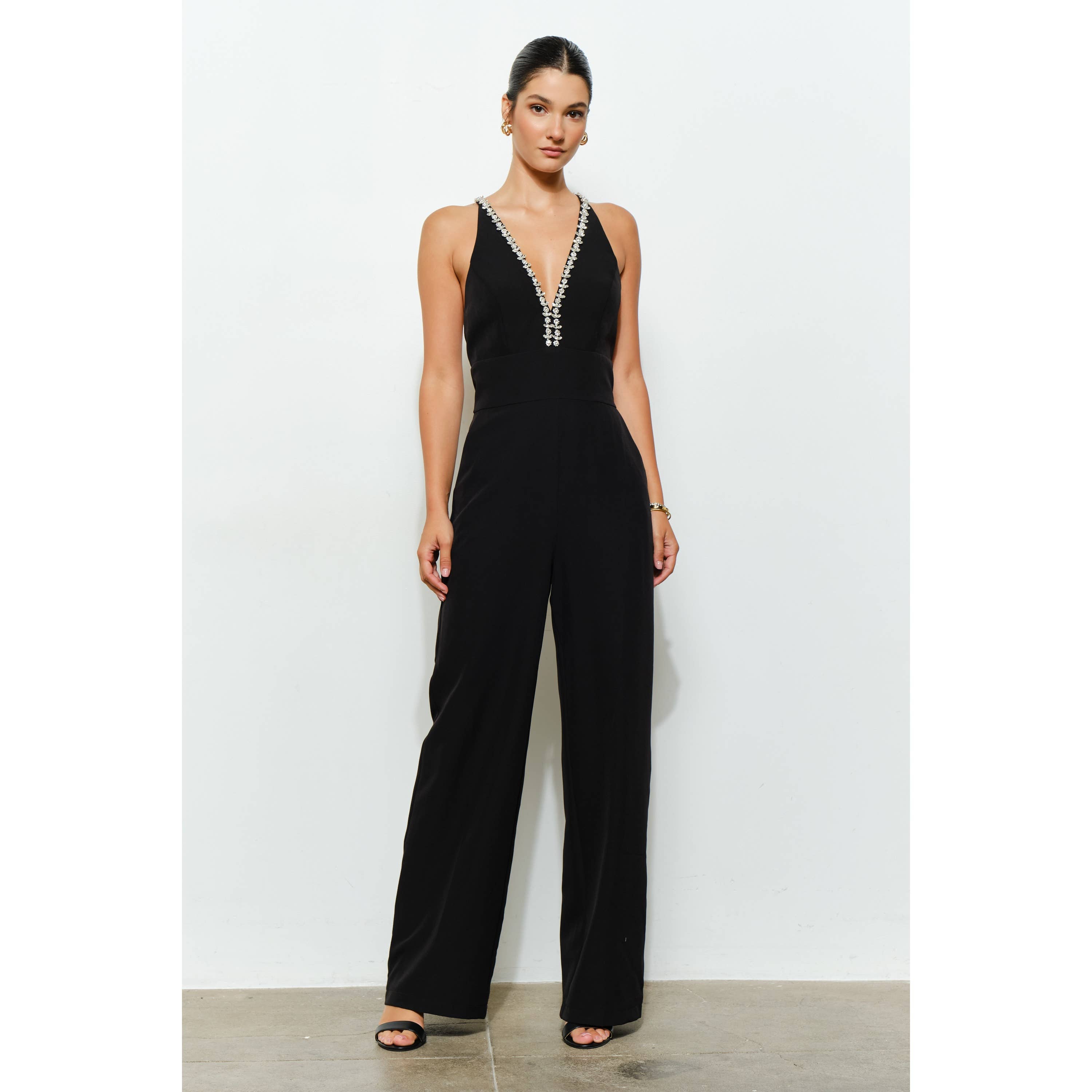 INA - Venta al por mayor Peto - Mujer - Mono con escote profundo en V cruzado en la espalda con adornos de cristal16