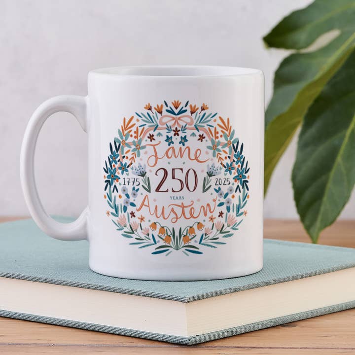 Jane Austen 250th Anniversary Mug for wholesale by Bookishly (US Duties Paid)