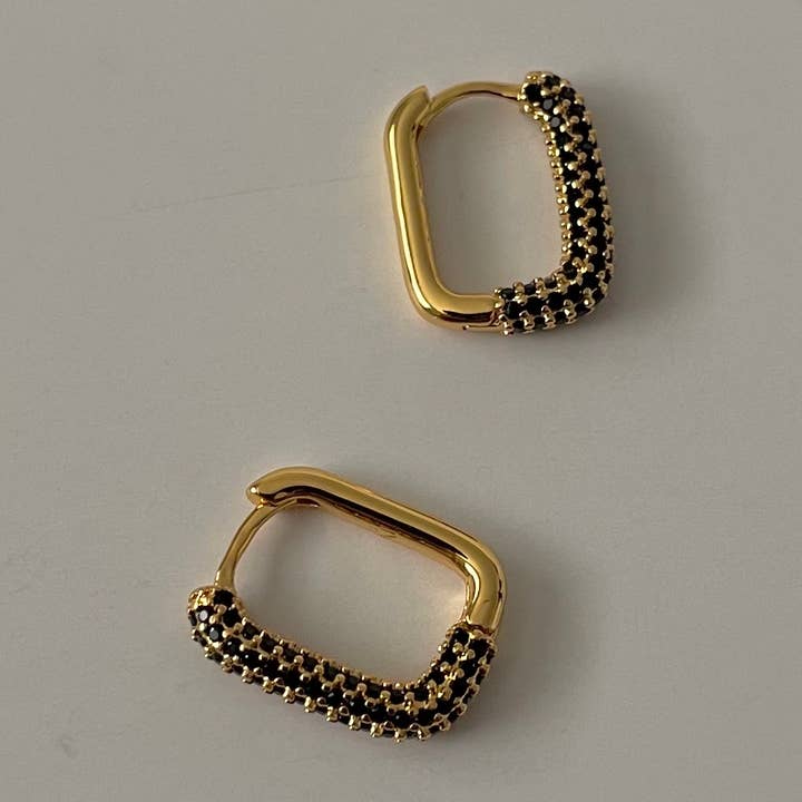 Rectangle Stone Earrings - Black Zirconia for wholesale by Namaste Jewelry