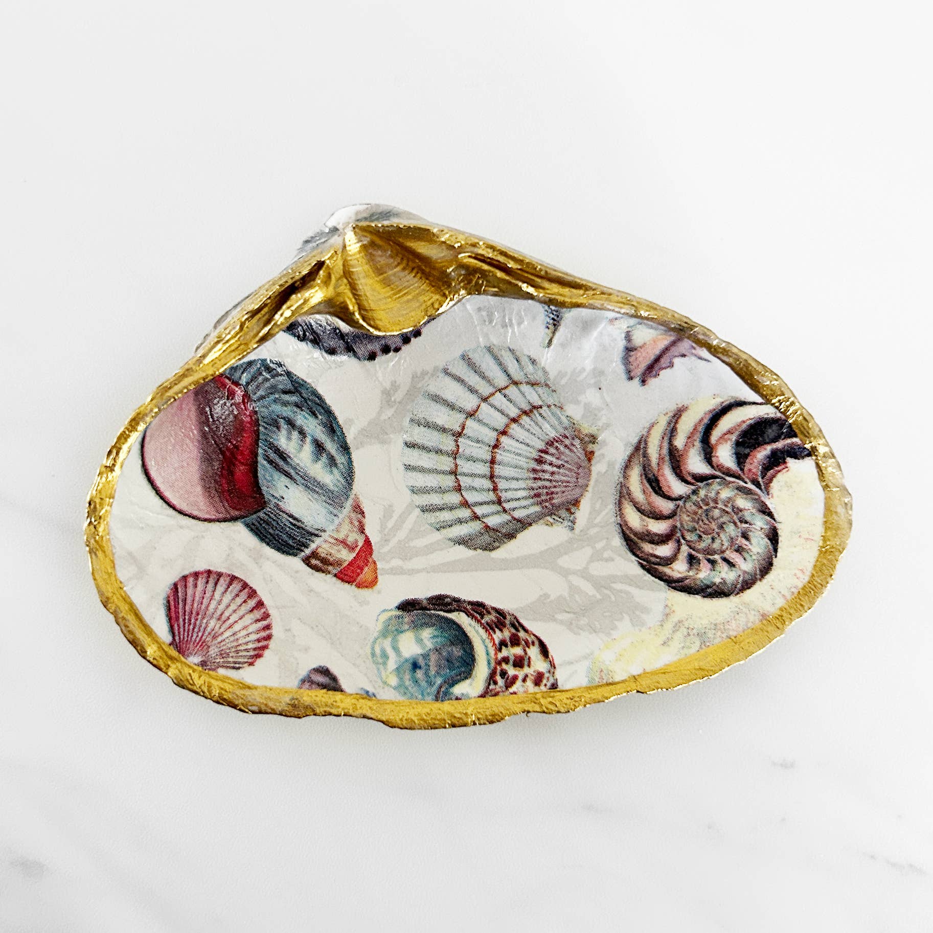 Adori Designs - Wholesale Jewelry Dish - Seashell Collage Decoupage Clam Shell Trinket Dish 1