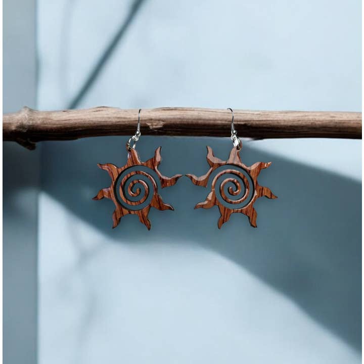 Fish Towne Designs, LLC - Wholesale Dangle Earrings - Handmade Wood and Resin Celestial Sun Dangle Earrings