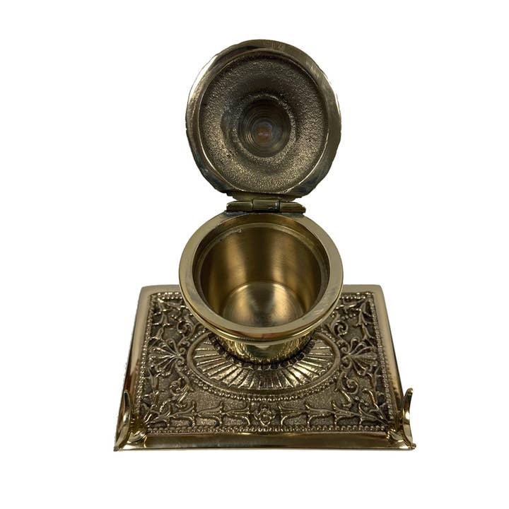 Madison Bay Co. - Historical Home Decor Reproductions - Wholesale Pen & Pencil Holder - 5" Brass Inkwell Pen Holder with Pen & Ink