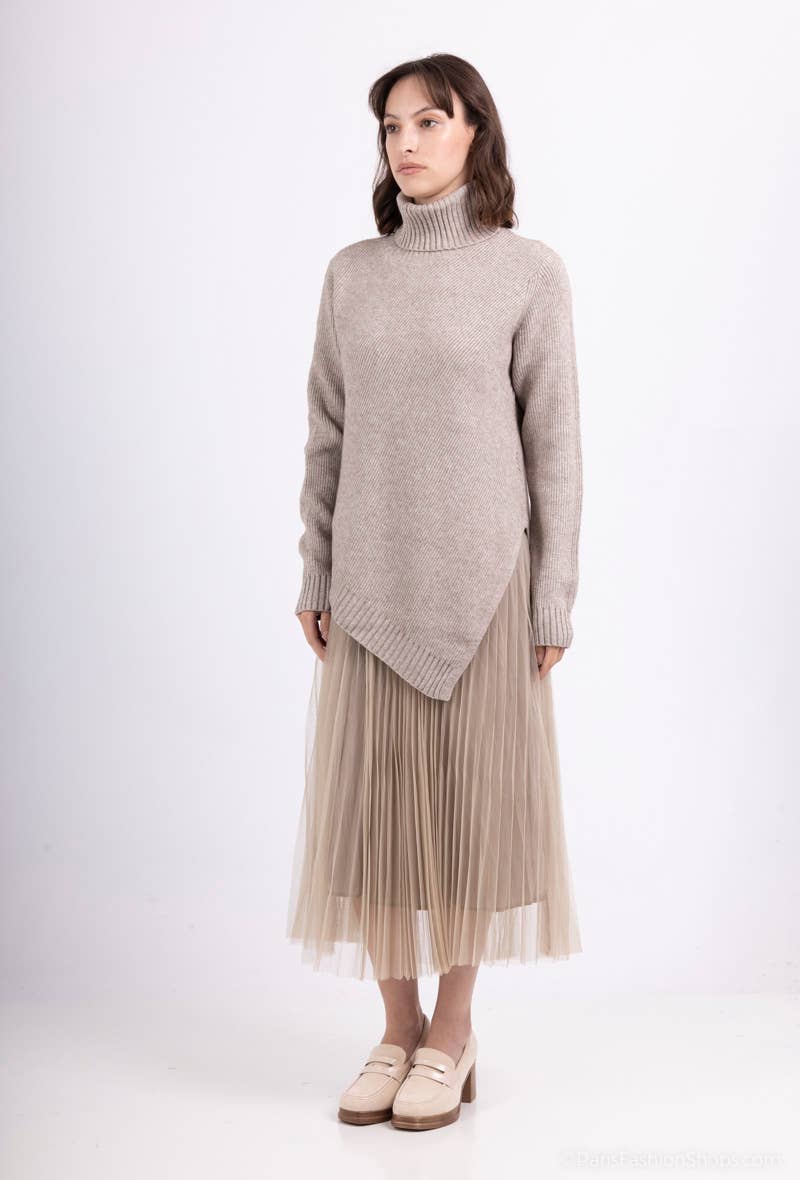 L'Emotion - Vente Ensemble haut et jupe - Femme - Ensemble Pull Col Roulé Asymétrique Coupe V & Robe7