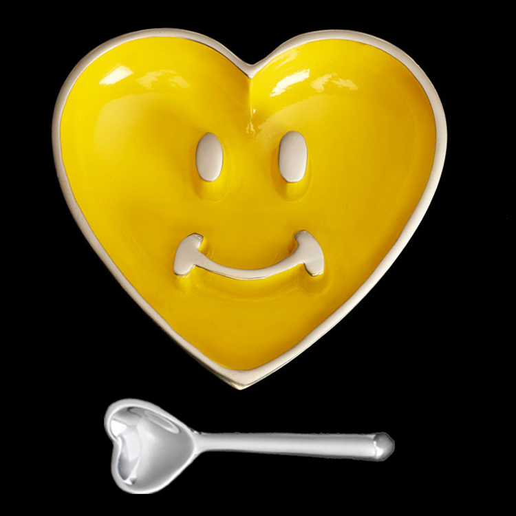 Inspired Generations - Wholesale Decorative Plate/Dish/Bowl - Pauli Smile Heart Dish with Heart Spoon - Yellow0