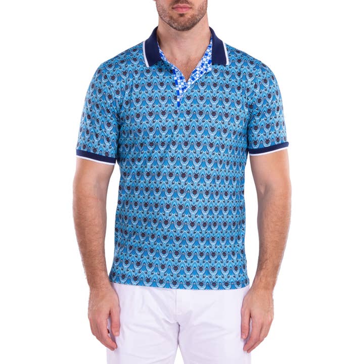 211838 - Turquoise Printed Polo Shirt for wholesale on Faire