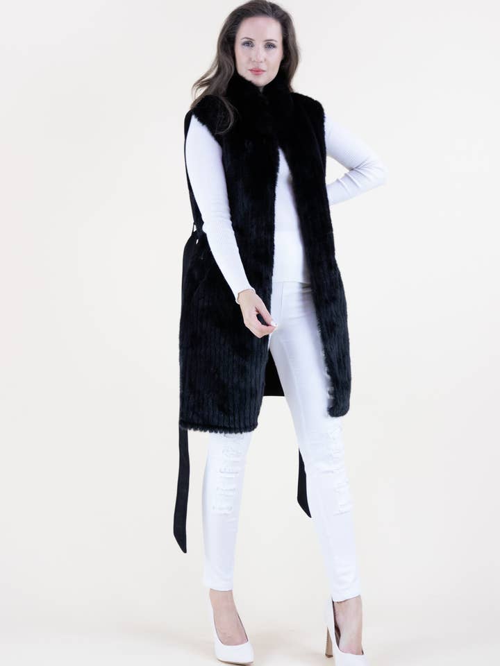 Original USA - Vente Veste sans manches – femme - Gilet ceinturé en fausse fourrure à côtes verticales4