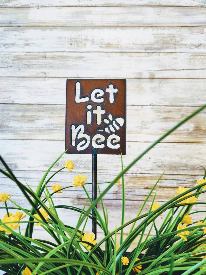Let It Bee Garden Plant Stake Plaque for wholesale by Universal Ironworks USA
