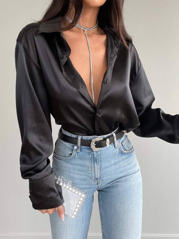 Fashion Combination - Wholesale Blouse - Women's - lapel long sleeve loose temperament button shirt13