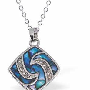 Paua Shell Crystalized Oblique Necklace, Rhodium Plated for wholesale by Byzantium Collection Ltd