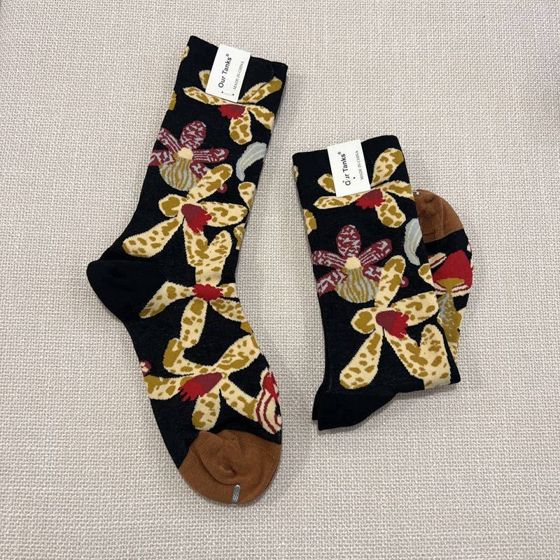 Tourtiwi - Wholesale Socks - Unisex - Oil painting style animal flower print socks19