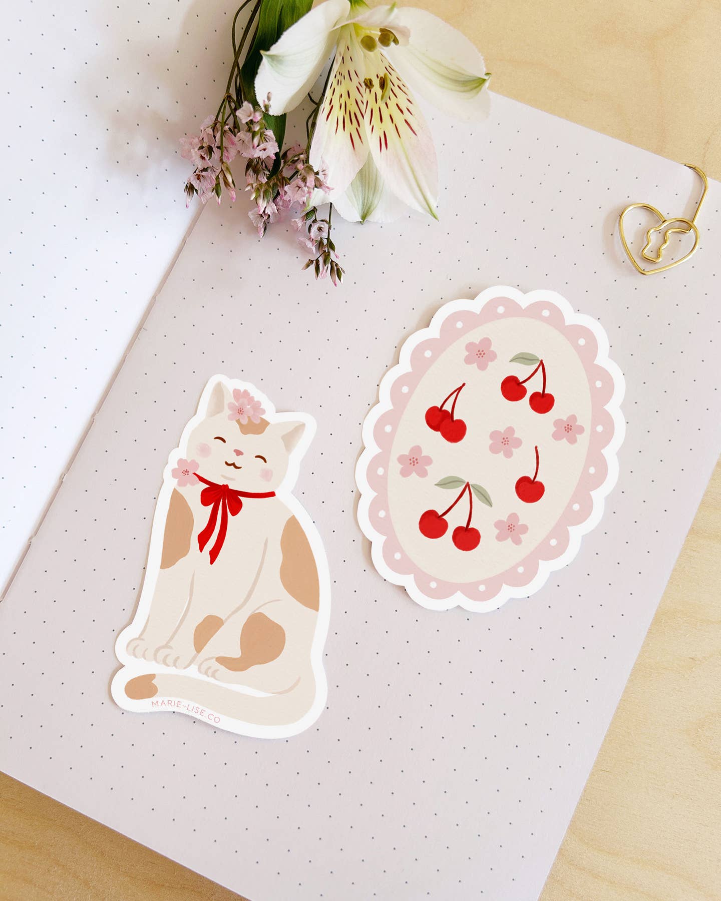 Marie-Lise Illustration - Vendita all'ingrosso Adesivo - Adesivo sagomato - Sigillo vintage ciliegie1
