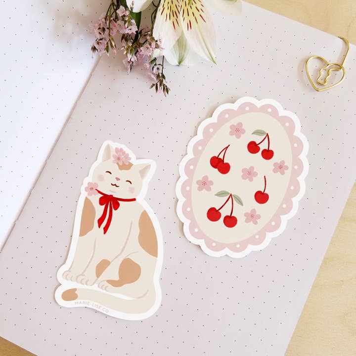 Marie-Lise Illustration - Wholesale Sticker - Gesneden Sticker - Vintage kersenzegel1