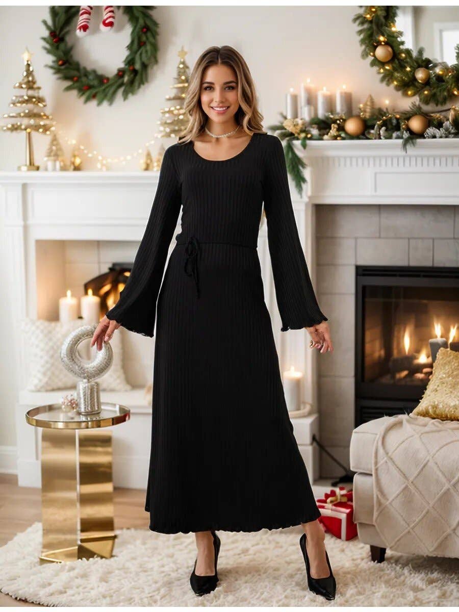 Lily Clothing - Wholesale Dress - Women's - Loose U collar back strap flared sleeve dress9