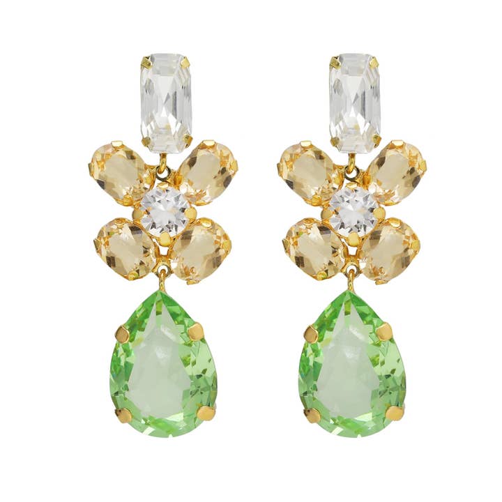 Lange Glory tåre krystal øreringe i sølv med guld belægning for engroshandel hos Victoria Cruz