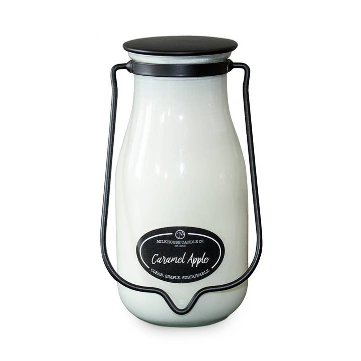 14 oz Milkbottle Candle: Caramel Apple for wholesale by Milkhouse Candle Company