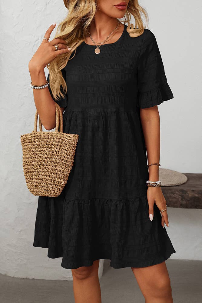 UNISHE – Vestido - Mulher por atacado – Vestido Fluido de Cor Sólida com Manga Curta Solta MD1611